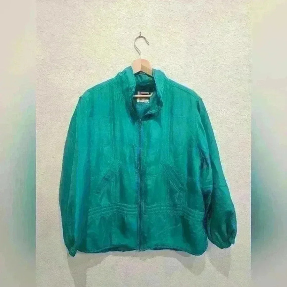 Silk Vintage Emerald Green Jacket 80s - Picture 1 of 7